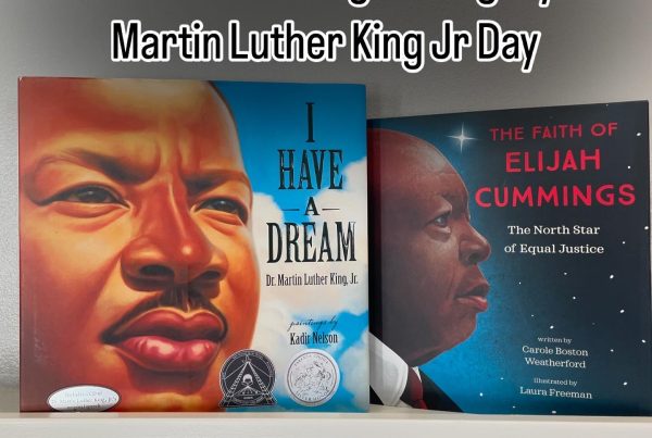 2 books on a shelf about Dr Martin Luther King Jr and Elijah Cummings