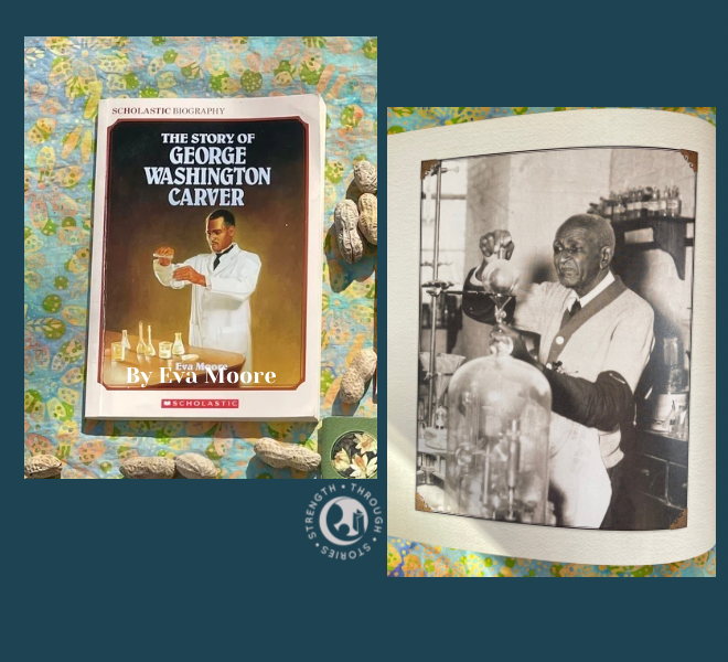 Story by Eva Moore and picture of George Washington Carver working in his laboratory
